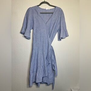 Gap wrap blue white pinstripe dress linen cotton size medium